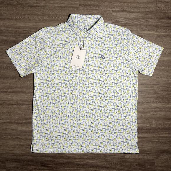 Rhoback Other - Men's Patterned Short-Sleeve Rhoback - White with Blue & Lime Cocktail Print